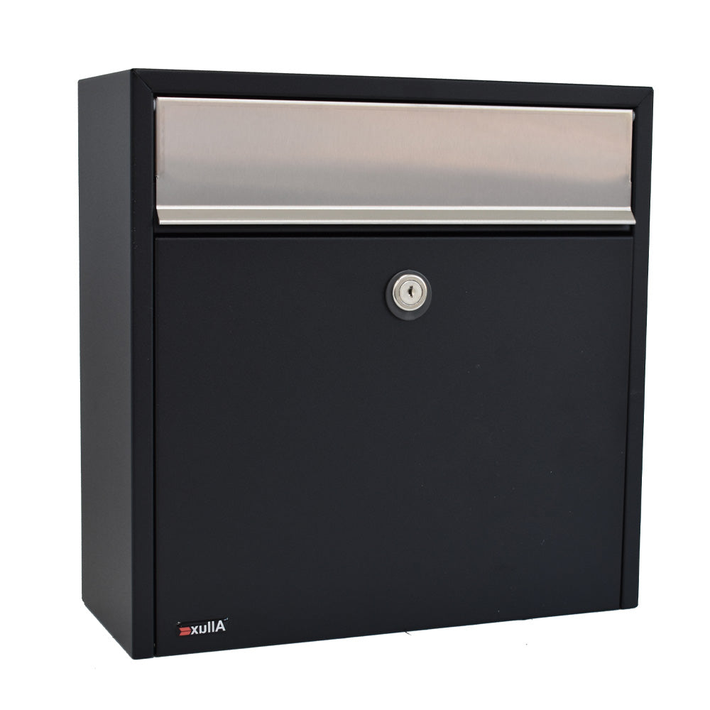 Allux 250 Wall Mounted Post Box Black With Silver Flap