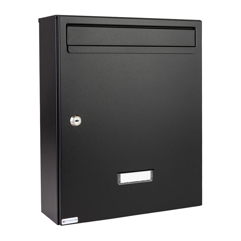 Black Lockable Wall Mounted Post Box External   W5   Black Matt   Front