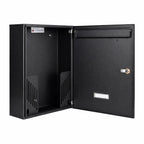 Black Lockable Wall Mounted Post Box External   W5   Black Matt   Open Internal View