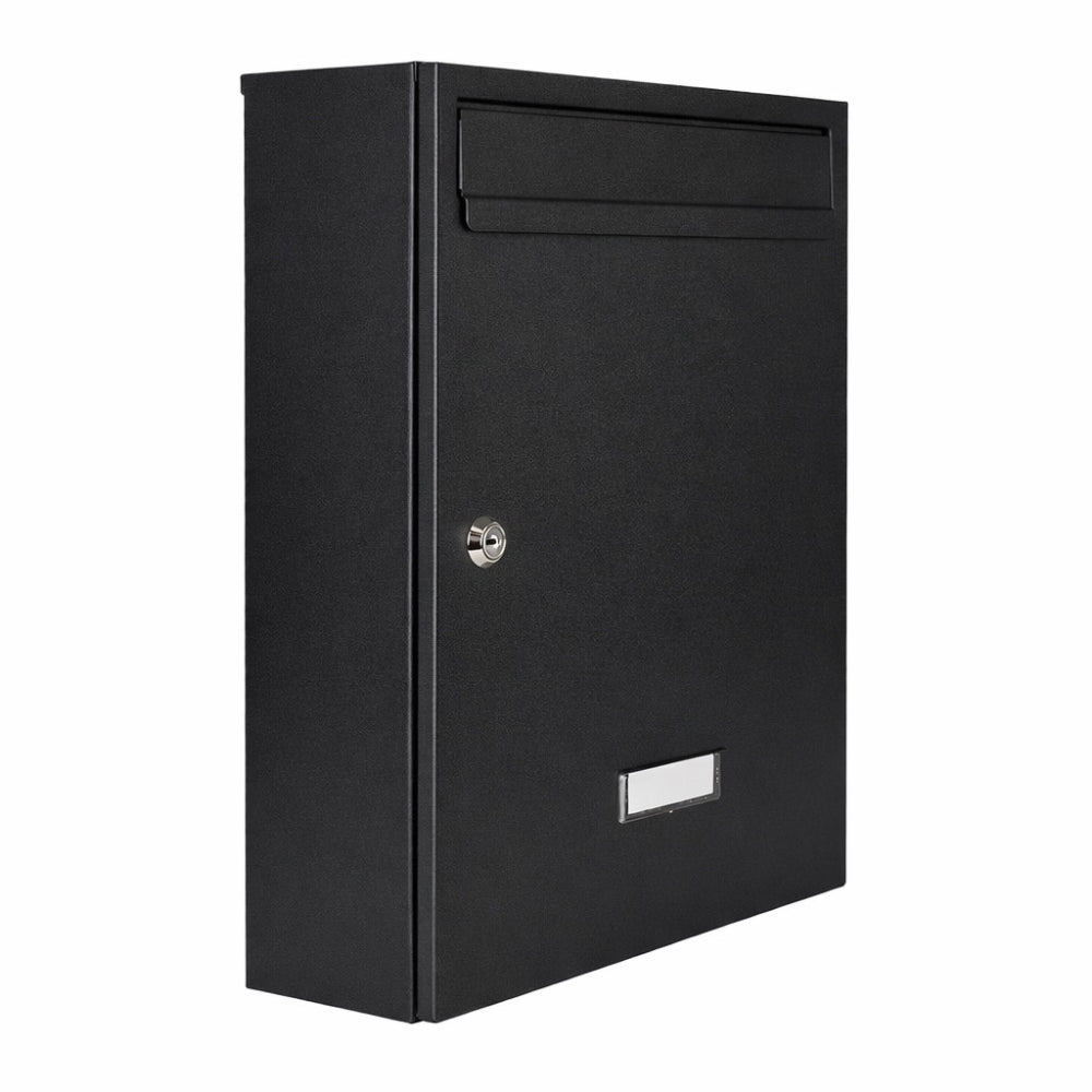 Black Lockable Wall Mounted Post Box External   W5   Black Matt   Side
