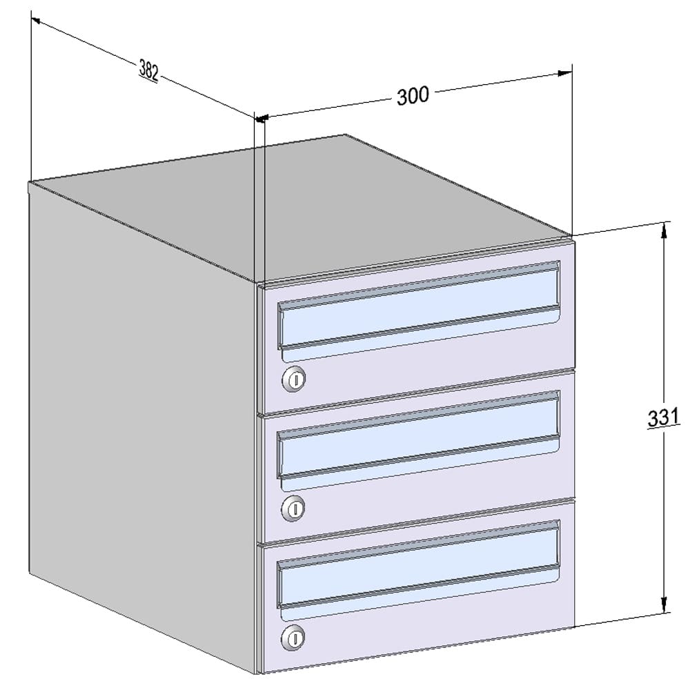 E2 Wall Mounted Letterboxes Dimensions 3 Bank