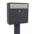 Free Standing External Post Box   Allux 250 FR 2 Dark Grey   Close Up Side Angle
