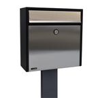 Free Standing External Post Box   Allux 250 FR 2 Stainless Steel   Close Up Side Angle