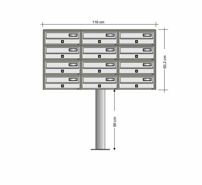 bank of 12 free standing post boxes for apartments