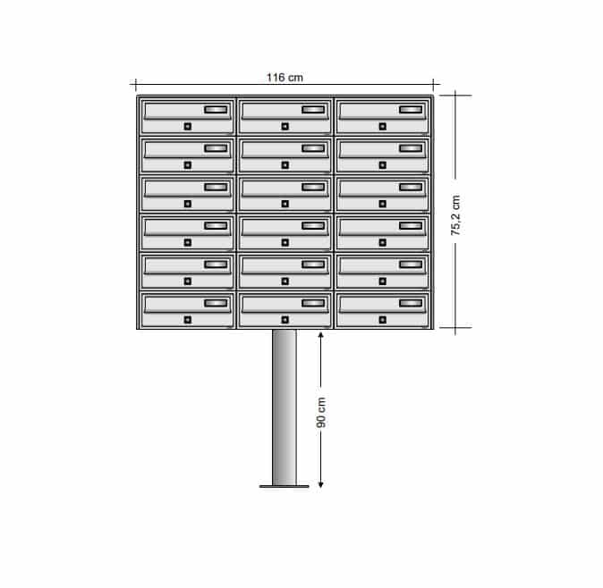 Free standing communal letterboxes SLIM bank of 18