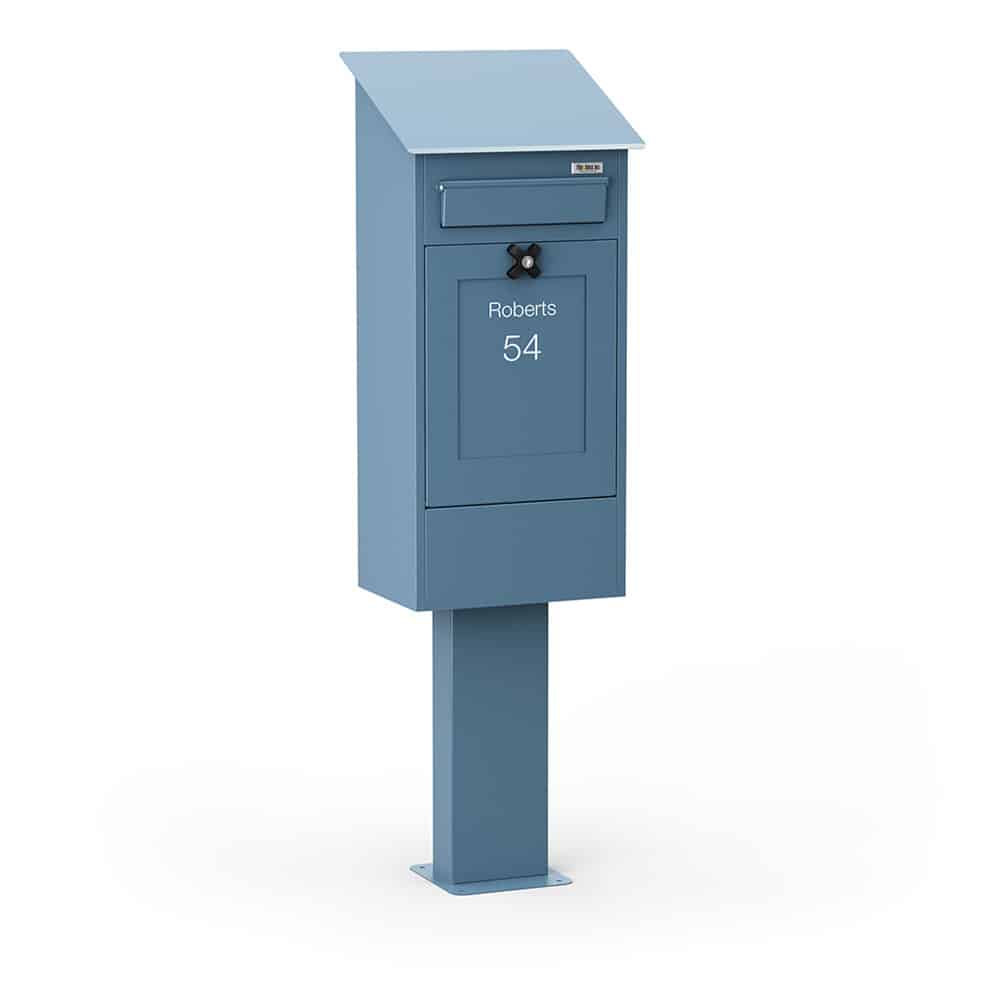 Freestanding Post Box Gustaf Blue Front2