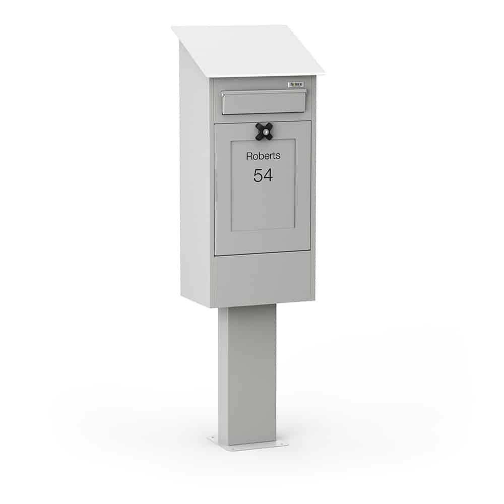 Freestanding Post Box Gustaf Light Grey Front2