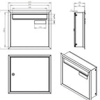 LAD 03 Rear Access Outdoor Post Box For Railings Dimnsions