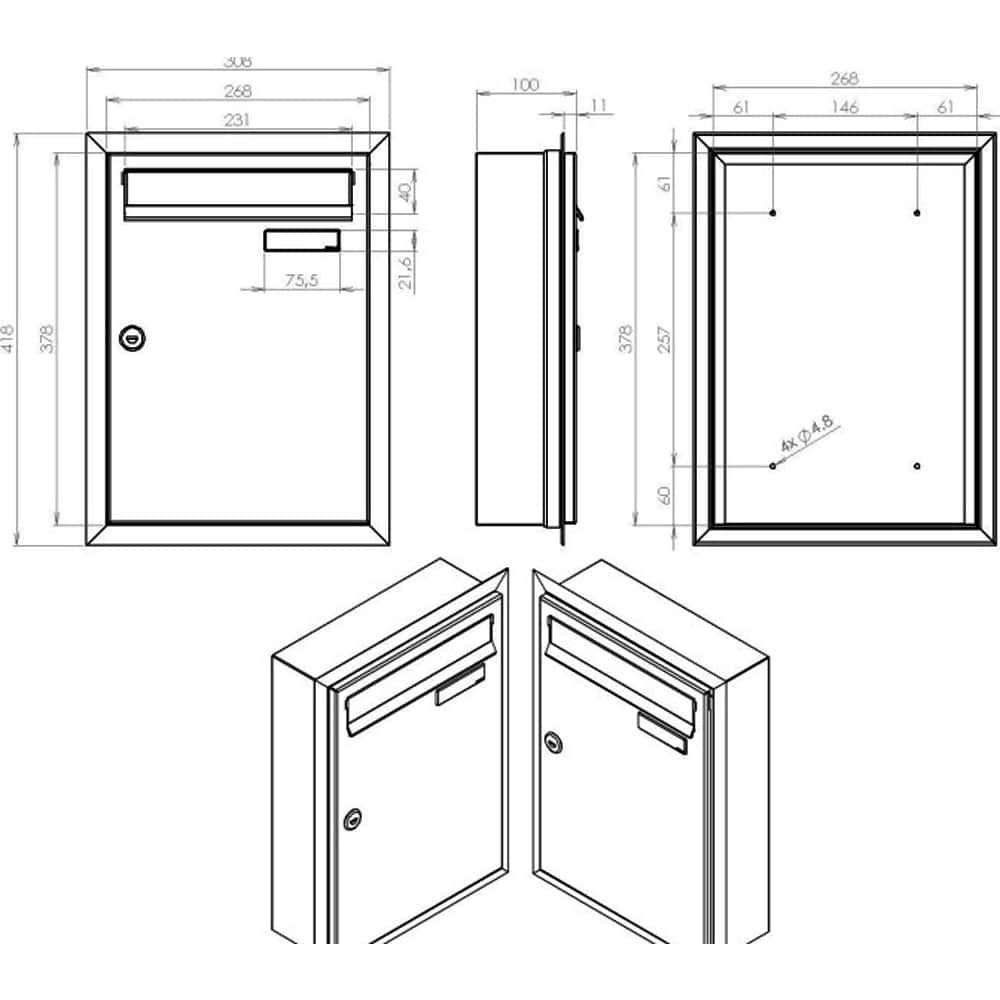 LCD 01 Front Access Recess Mounted Letterbox With Stainless Steel Trim Drawing
