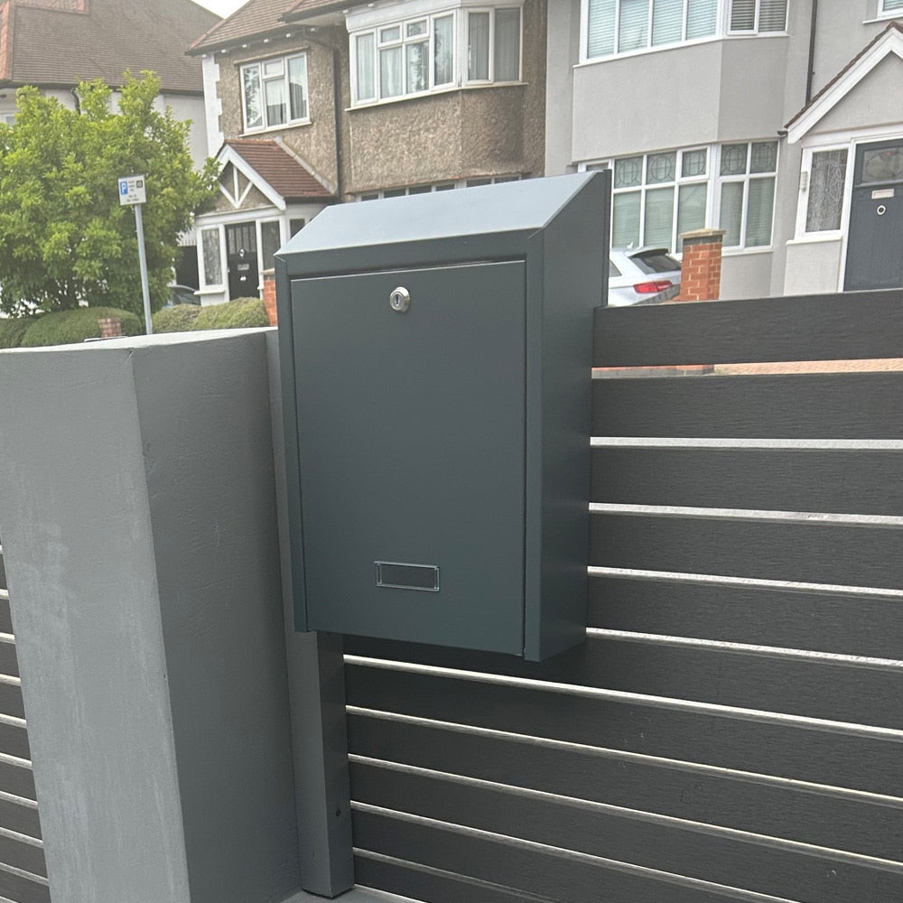 Letterbox For Gates & Fences Outdoor Rear Access Gatehouse W3 Grey Back View Lifestyle Image