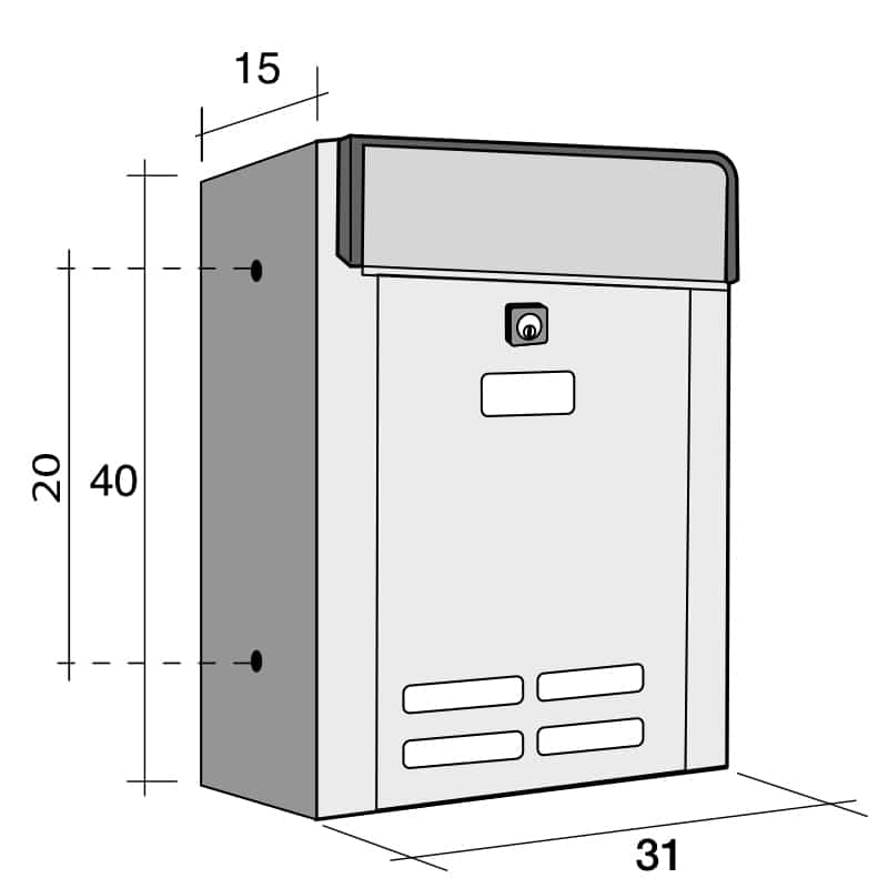 Drawing with dimensions of Magnum wall mounted external letterbox
