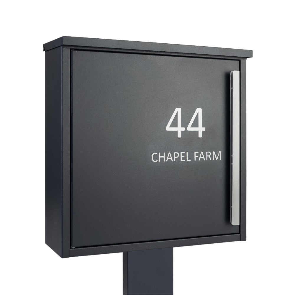 Outdoor Free Standing Lockable Letterbox   Jackdaw   Dark Grey With Dark Grey FR 2 Stand