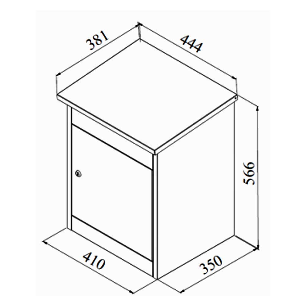 Outdoor parcel box Puffin dimensions for wall-mounted or free-standing installation