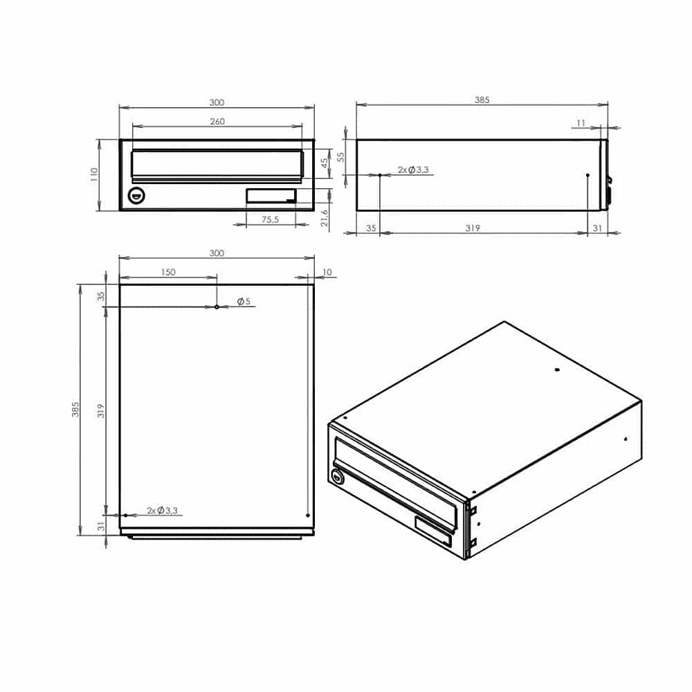 Recess Mounted Post Boxes For Flats City Hall LBD 01 Drawing