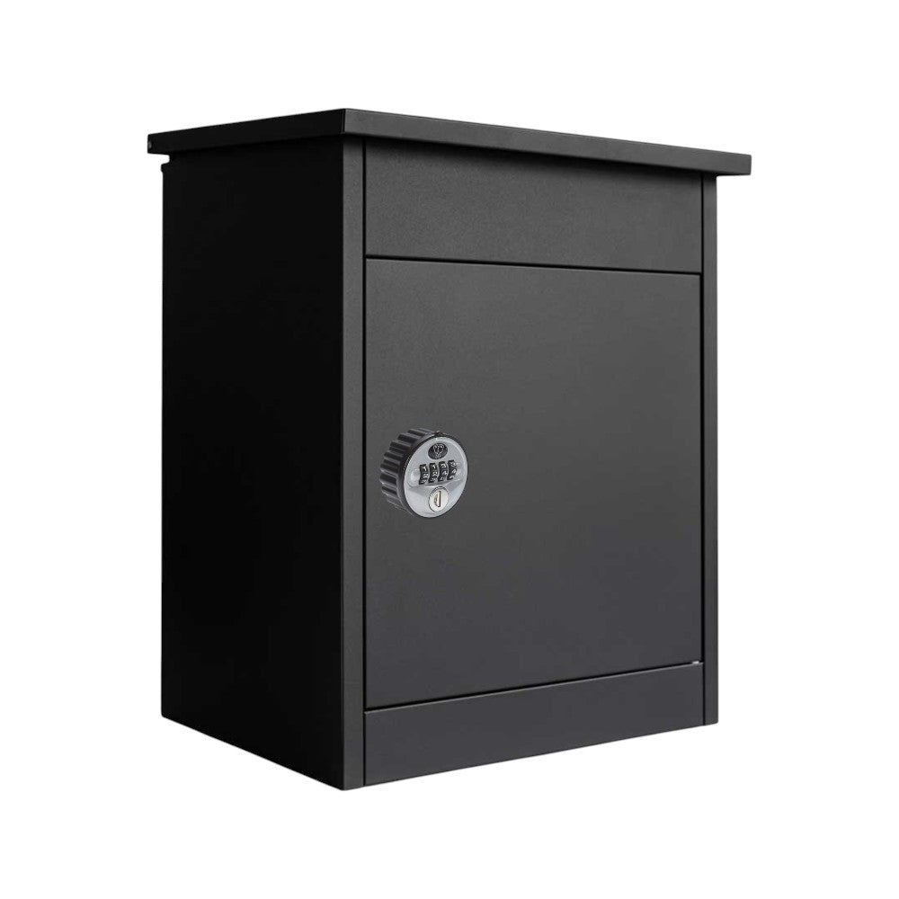 Secure Outdoor Wall Mounted Parcel Box Black With Combination Lock