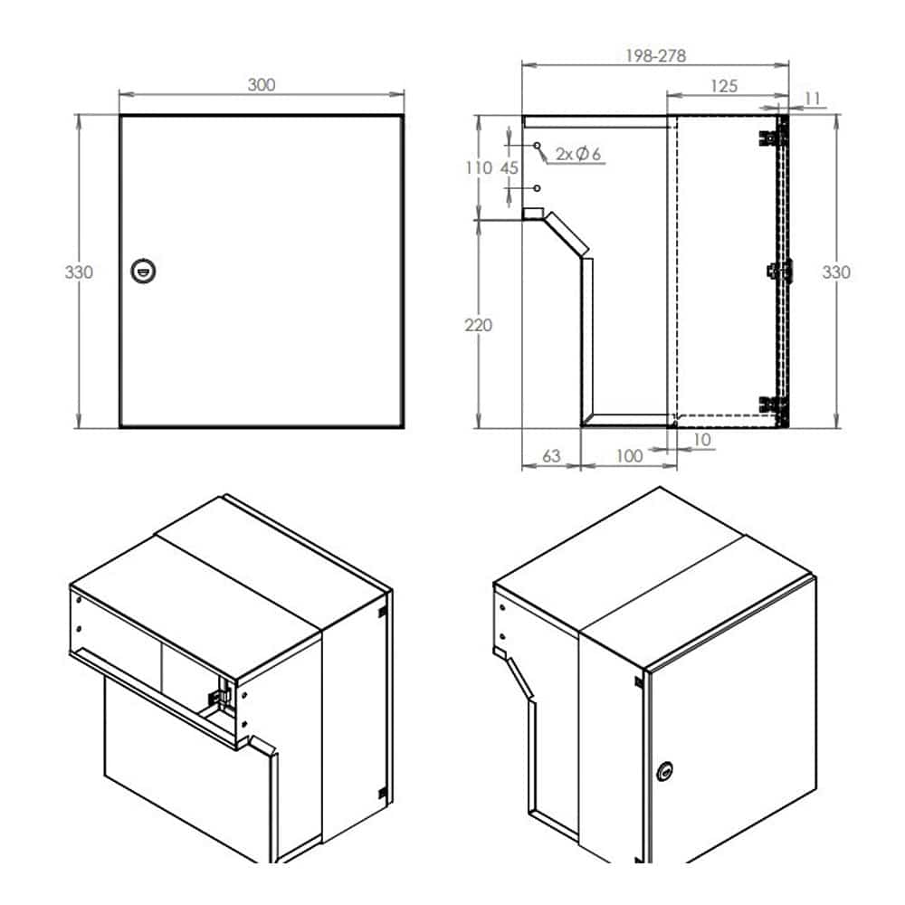 Through The Wall Post Box LFD 041 Black Nero Letterplate Dimensions