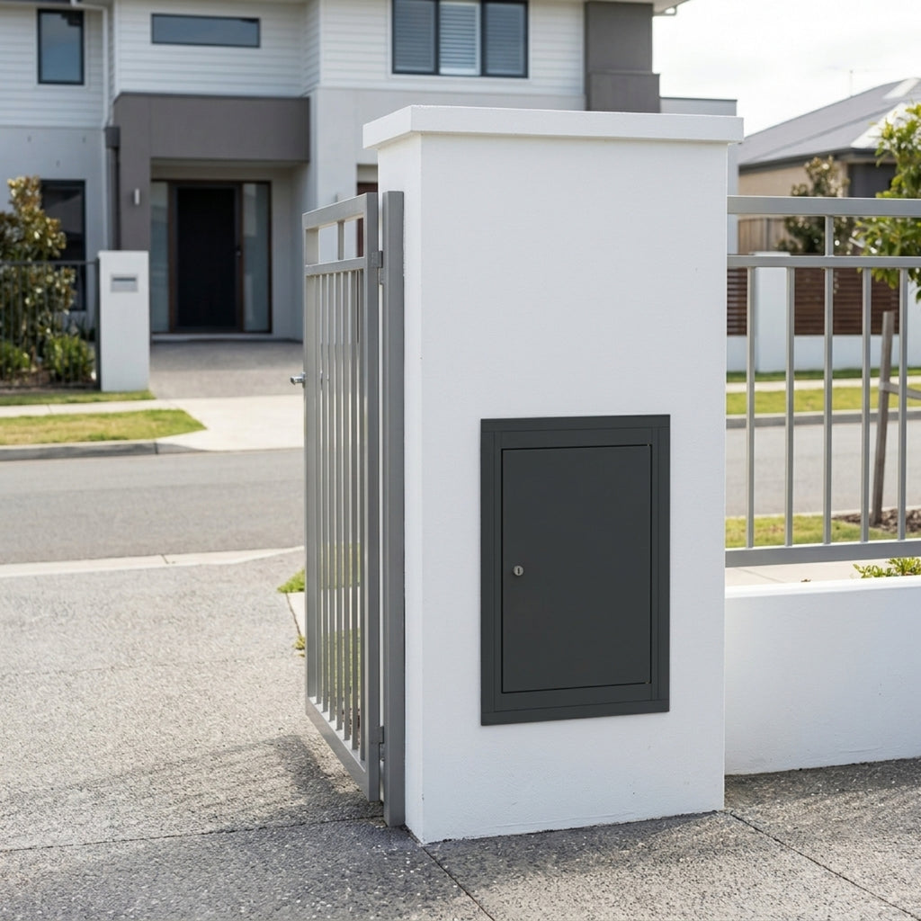 Through Pillar Parcel Delivery System with Letterbox Epsilon-Pillar