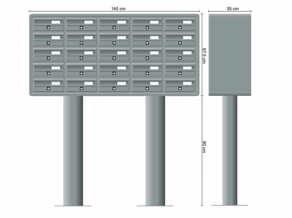 Post Boxes for Flats Free Standing Internal Locking in Anodized Silver - Tocco Di Italia Modular 270