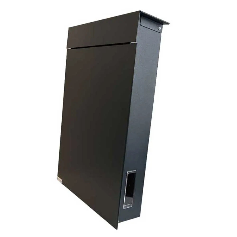 Tonale Wall Mounted Minimalistic Black Post Box Side View