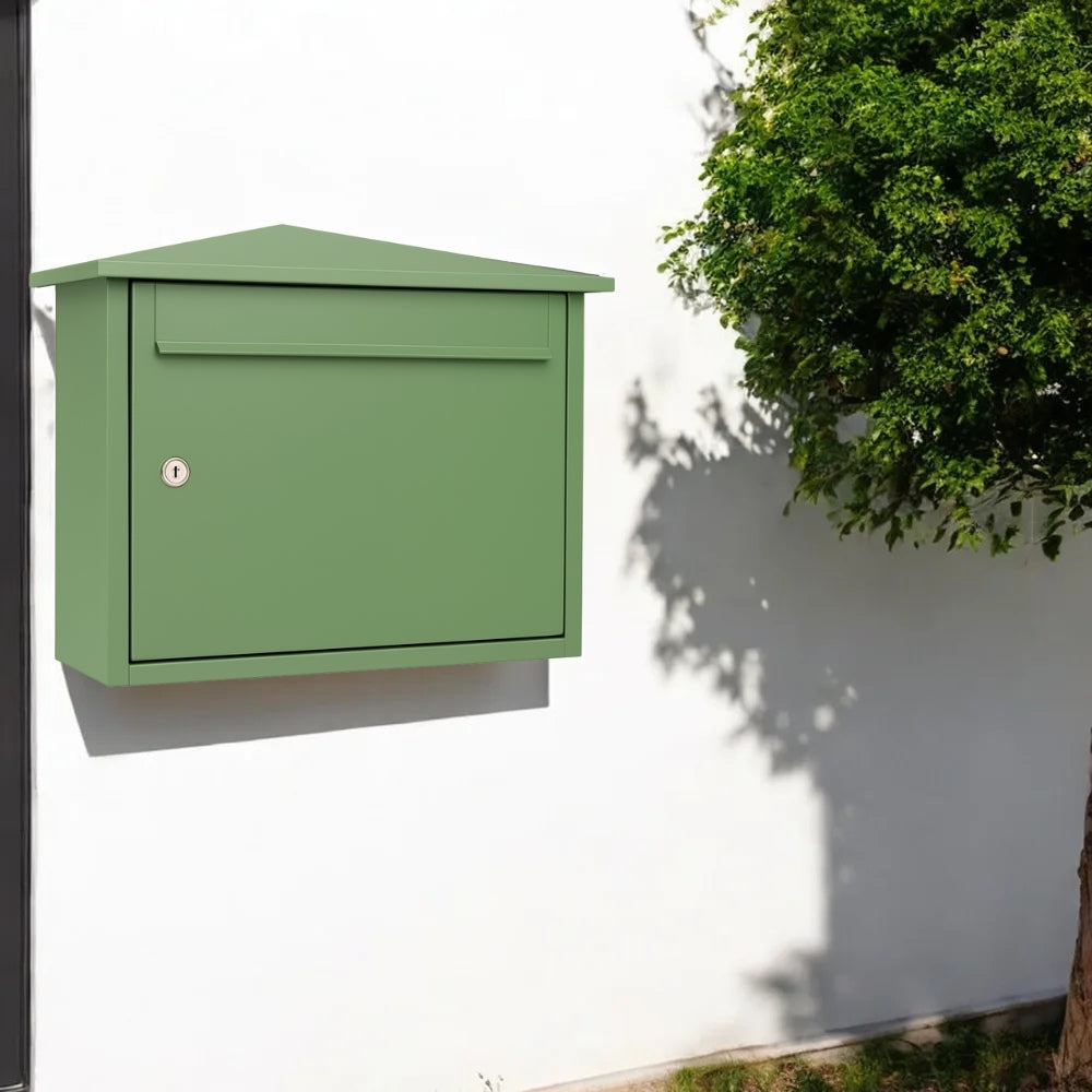 Wall Mounted Outdoor Lockable Letterbox   Kestrel   Pale Green   Lifestyle 2