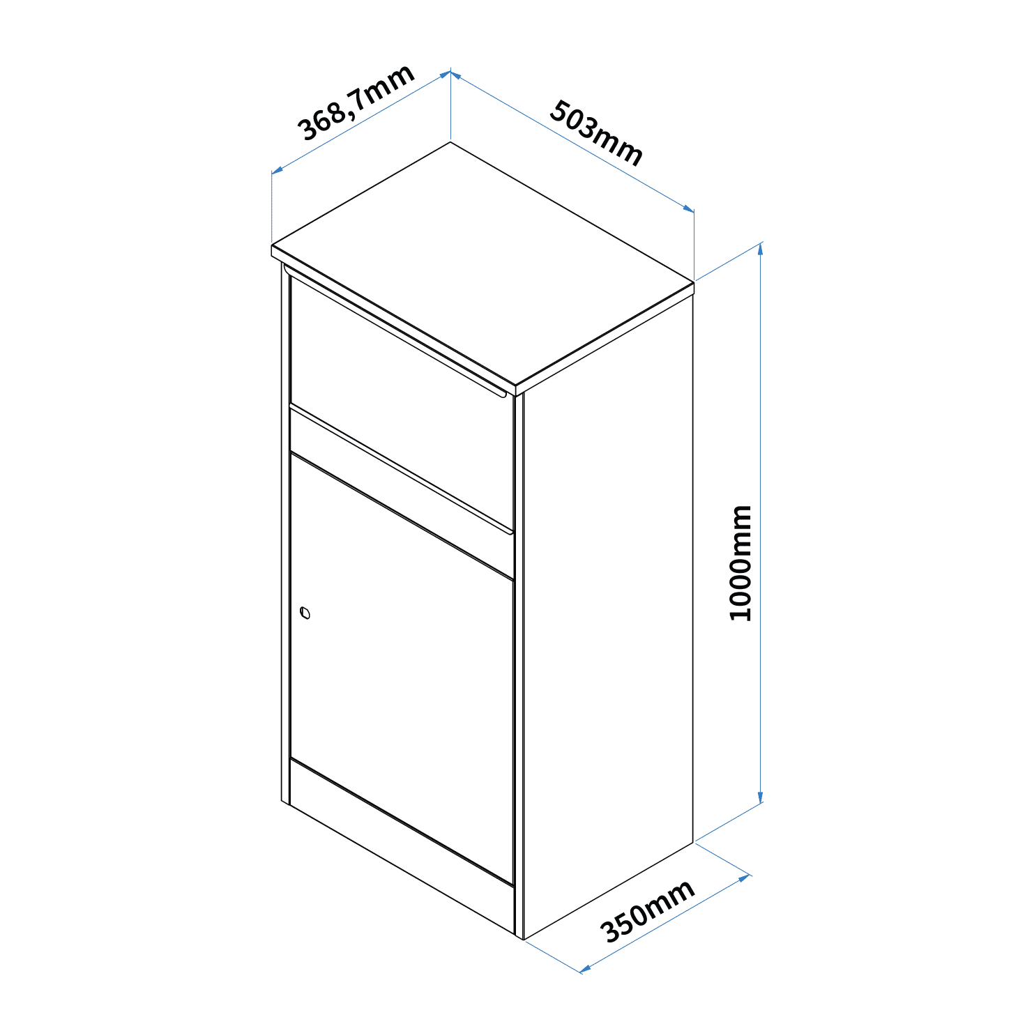 Outdoor large parcel box Buzzard dimensions showing height, width, and depth