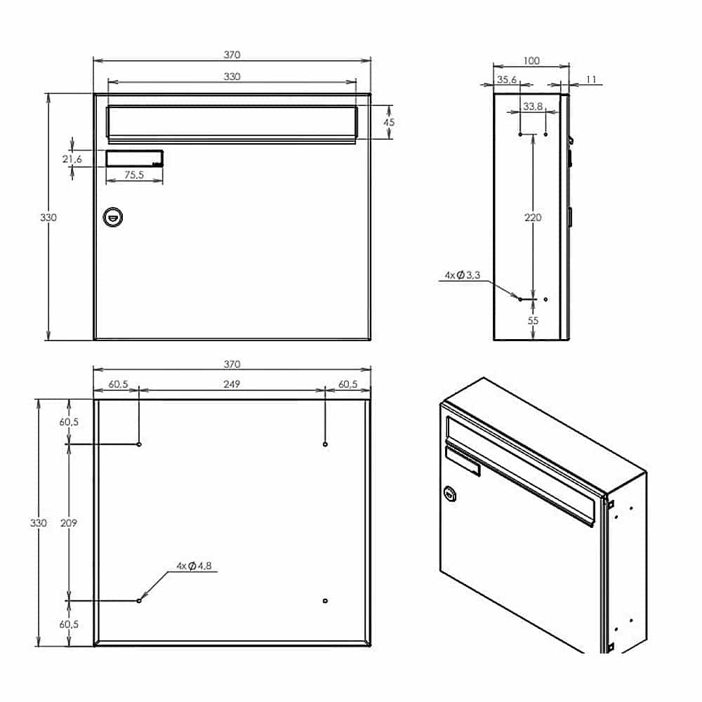 Letterboxes For Flats City Hall Lad 01 Recess Mounted Drawing
