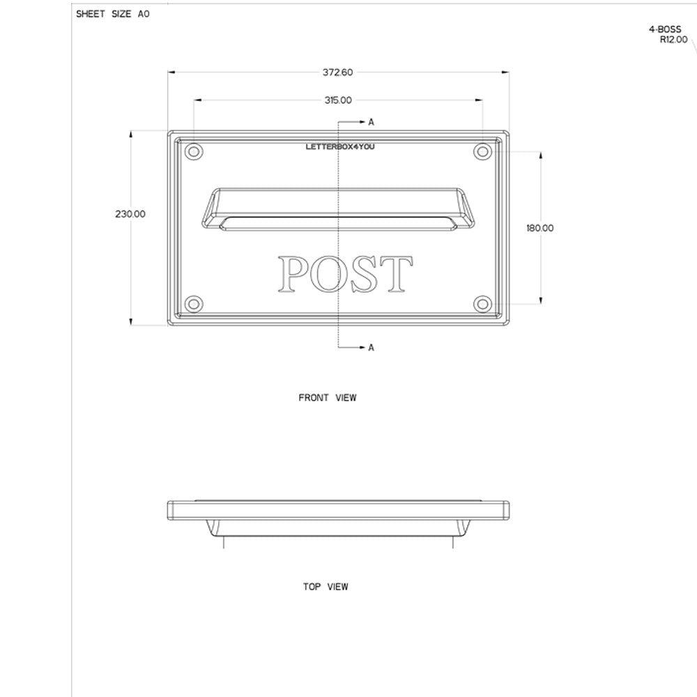 LDD-041 Nero - Through The Wall Letterbox with Cast Aluminium Front Plate