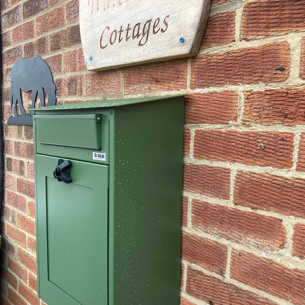 Wall Mounted Letterbox Albert In Green Side View